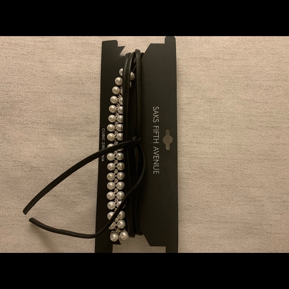 PEARL AND BLACK LEATHER WRAP CHOKER FROM SAKS 5TH AVE